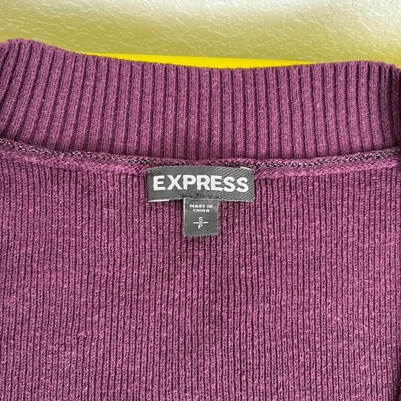 Express V-neck Knit Sweater, Eggplant Purple, Size S - Picture 3 of 8